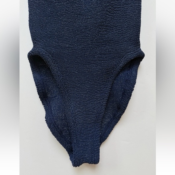 Hunza G London Crinkle One-Piece Swimsuit Square Neck Metallic Navy - Picture 4 of 6